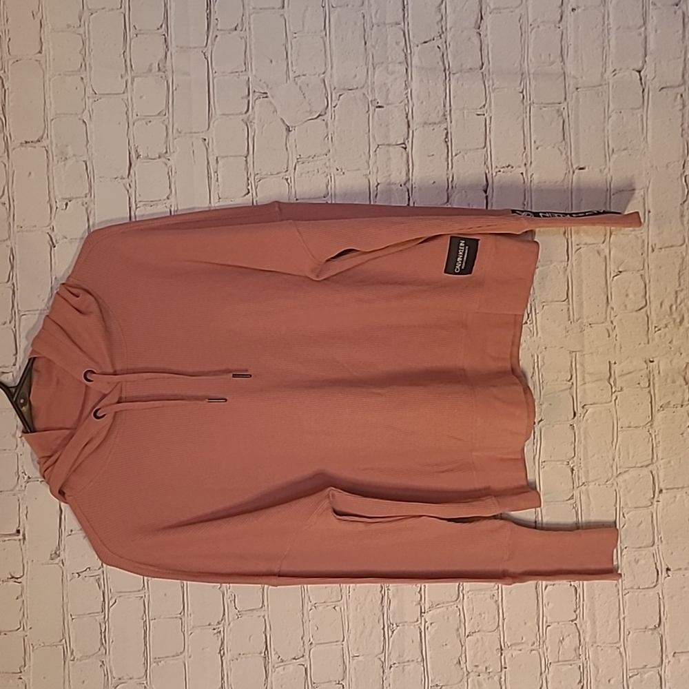 Calvin Klein Size Large Cropped Waffle Knit Spell Out Performance Hoodie Shirt